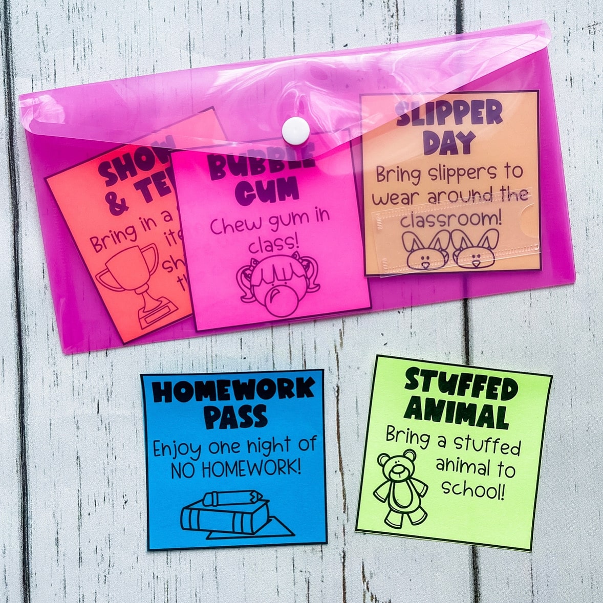 Students can store reward coupons in poly envelopes!