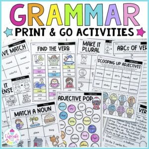 Nouns, Verbs, and Adjectives Worksheets | Grammar Print and Go Worksheets