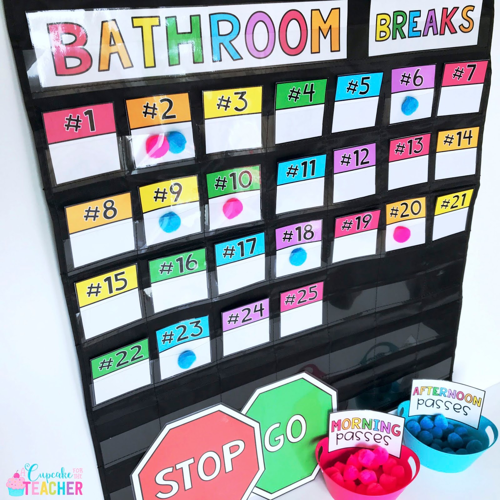 Use these bathroom breaks pom pom charts from my Bathroom Rules & Management Kit as part of your bathroom management strategy in your elementary classroom