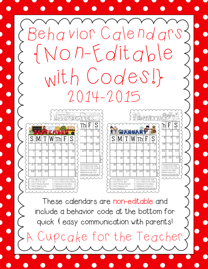 Behavior Calendars {Non-Editable with Codes!} 2014-2015