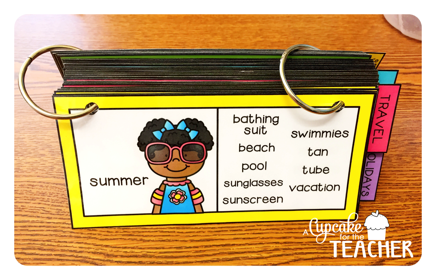 A look at one of the topics under the “Seasons & Weather” category. Each topic card includes a mini word bank and a coordinating picture to keep those pencils moving!
